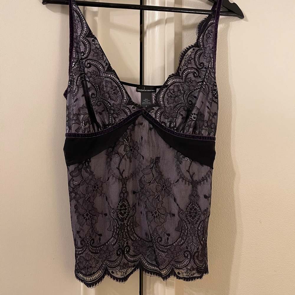 MODA International Black and purple lace top